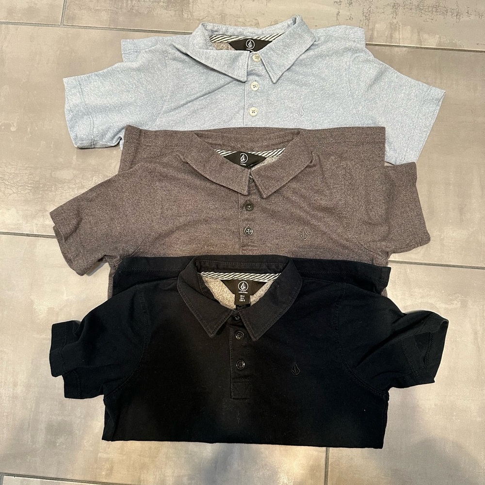 Volcom Kids Polo Shirt Trio - Light blue, grey, navy